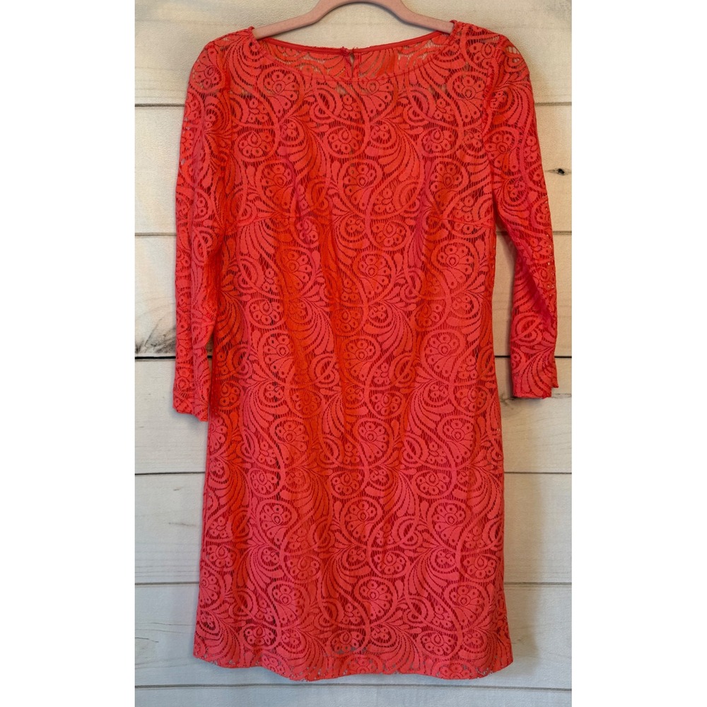 Trina Turk Coral Orange Lace Paisley Sheath Dress 4 3/4 Sleeve 2101530 USA